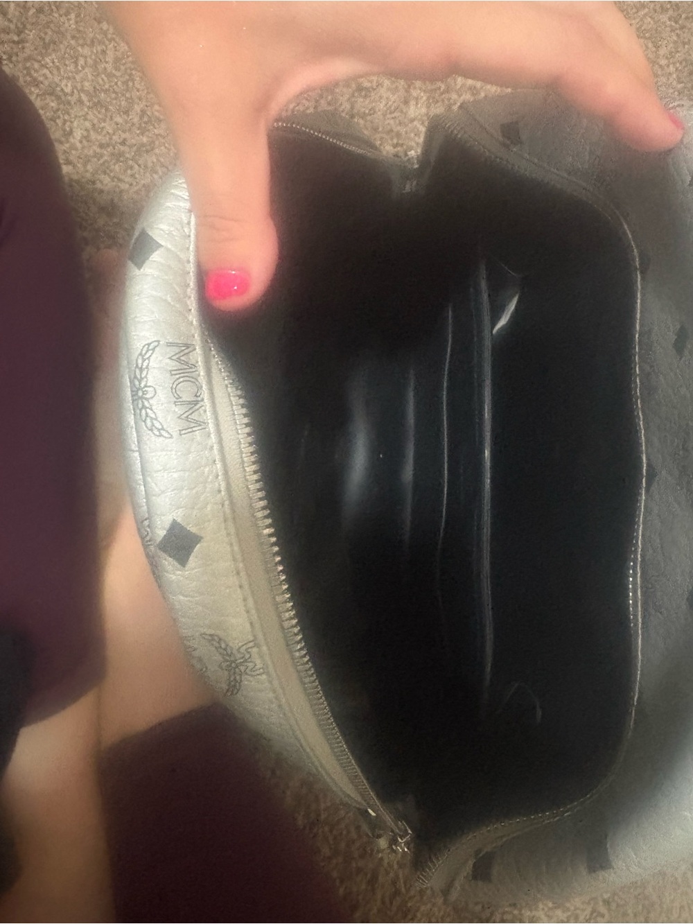 MCM Metallic Silver Monogram Backpack with Stud Accents - Picture 4 of 4